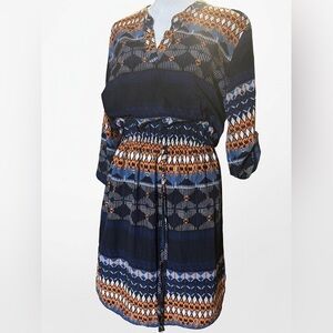 🔷 Bebap XL geometric maxi dress—navy/orange ikat diamonds